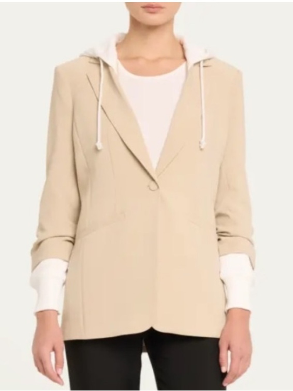 NWT CINQ A SEPT KHLOE HOODED KHAKI/WHITE SIZE 2